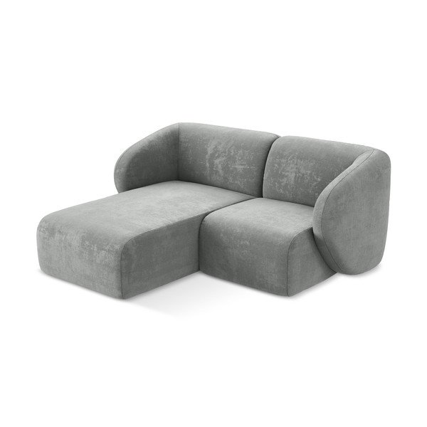 Pilkos spalvos kampinė sofa iš šenilinio audinio (su kairiuoju kampu/su gultu) Lani – Makamii-image-2