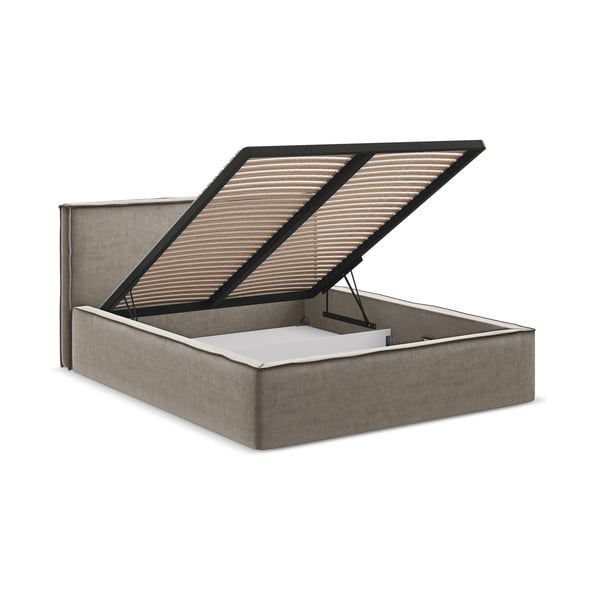 Taupe spalvos dvigulė lova audiniu dengta su sandėliavimo vieta su lovos grotelėmis 160x200 cm Anani – Makamii-image-3