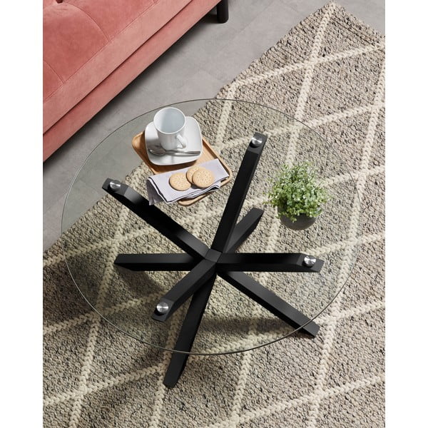 Juodos spalvos apvalios formos kavos staliukas su stikliniu stalviršiu ø 82 cm Argo – Kave Home-image-1
