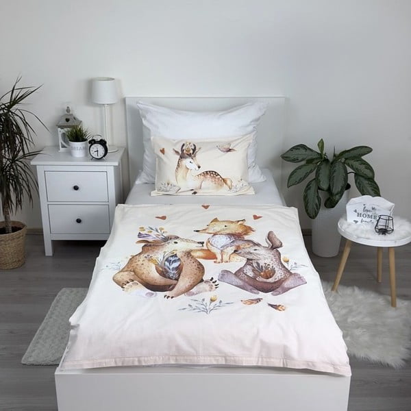 Smėlio spalvos iš medvilnės vaikiška patalynė vaikiškai lovai 100x135 cm Animals "Woodland" – Jerry Fabrics-image-1