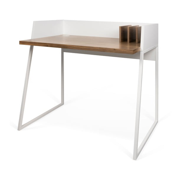 Baltas darbo stalas su riešutmedžio medienos detalėmis TemaHome Volga-image-1