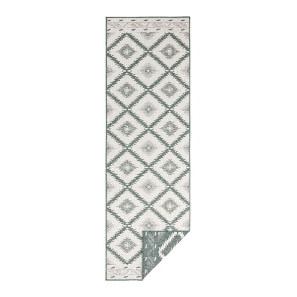 Žalios ir kreminės spalvos dvipusis lauko kilimas NORTHRUGS Malibu, 250 x 80 cm