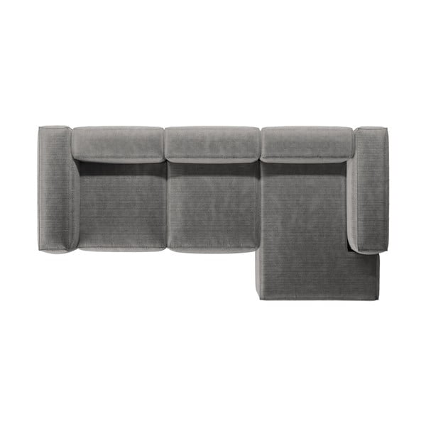 Šviesiai pilkos spalvos iš kordinio velveto kampinė sofa (su dešiniuoju kampu/su gultu) Bergamo – Cosmopolitan Design-image-3