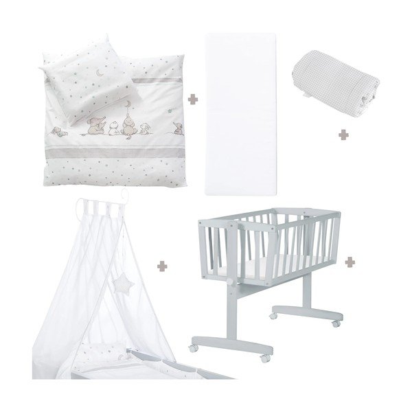 Lopšys pilkos spalvos ant ratukų/su baldakimu 40x90 cm Strenenzauber – Roba-image-2