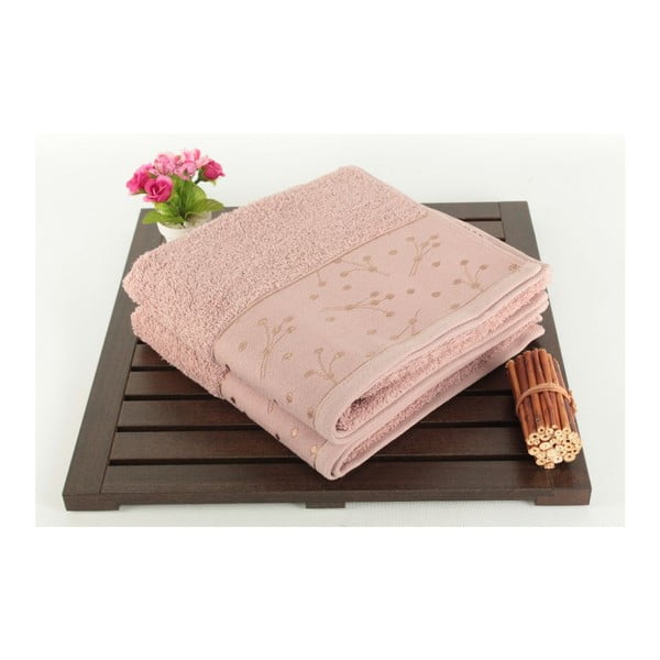 2 šviesiai rožinių rankšluosčių rinkinys "Tomur Dusty", 50 x 90 cm