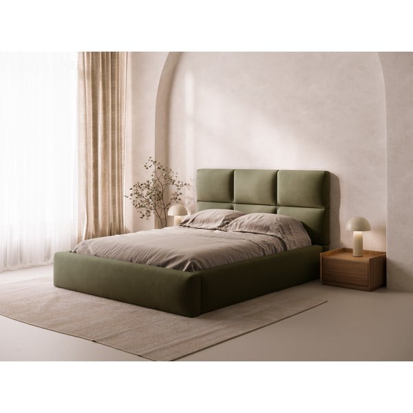 Žalios spalvos dvigulė lova audiniu dengta su sandėliavimo vieta su lovos grotelėmis 180x200 cm Libera – Windsor & Co Sofas-image-1