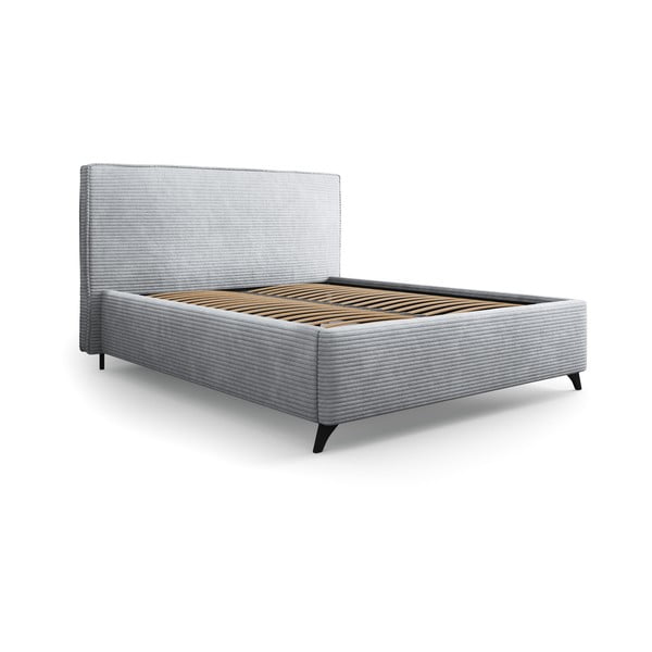 Dvigulė lova pilkos spalvos audiniu dengta su sandėliavimo vieta su lovos grotelėmis 140x200 cm Malou – Milo Casa