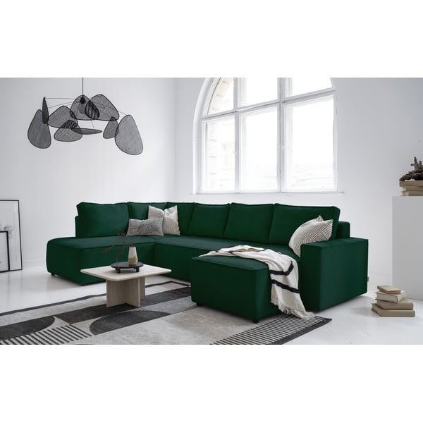 Iš kordinio velveto sulankstoma kampinė sofa tamsiai žalios spalvos (su kairiuoju kampu/„U“ formos) Brave Dave – Miuform-image-3