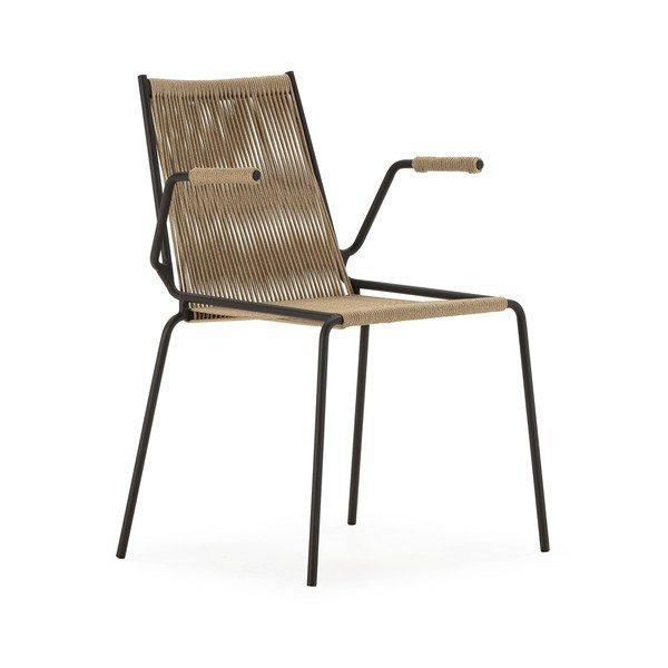 Smėlio spalvos iš metalo valgomojo kėdės su porankiais/galima dėti viena ant kitos 2 vnt. Emily – Marckeric