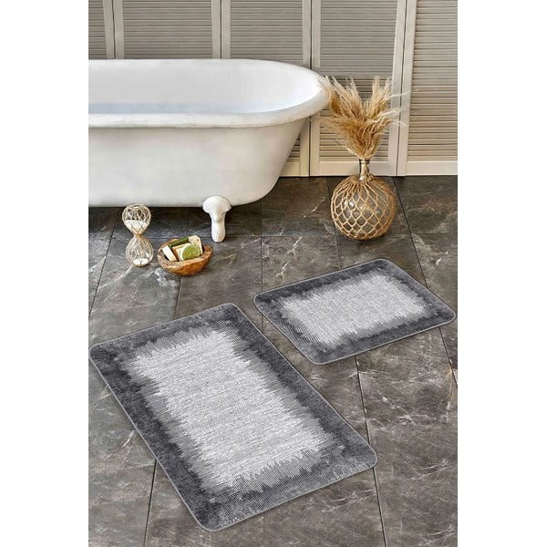 Vonios kilimėliai juodos spalvos/pilkos spalvos 2 vnt. 60x100 cm – Mila Home-image-4