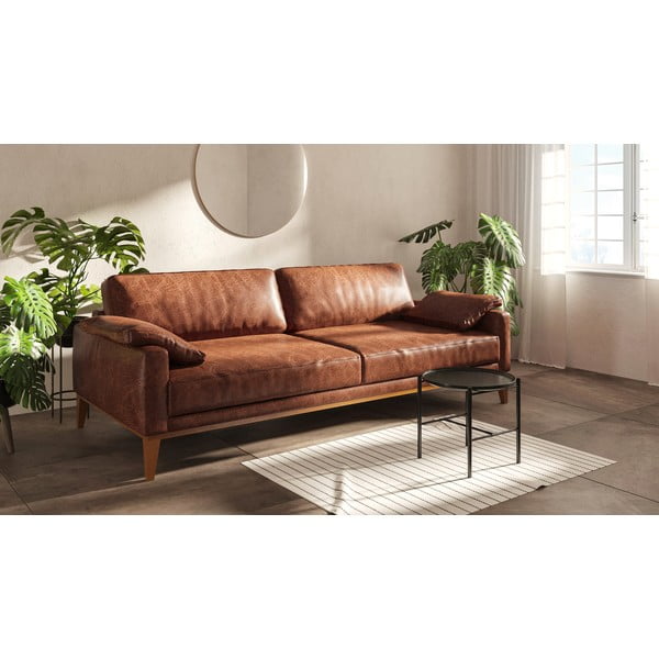 Raudonai ruda odinė sofa MESONICA Musso, 211 cm-image-1