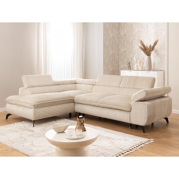 Smėlio spalvos kampinė sofa iš kordinio velveto (su kairiuoju kampu/„L“ formos) Marbeya  – Ropez-image-1