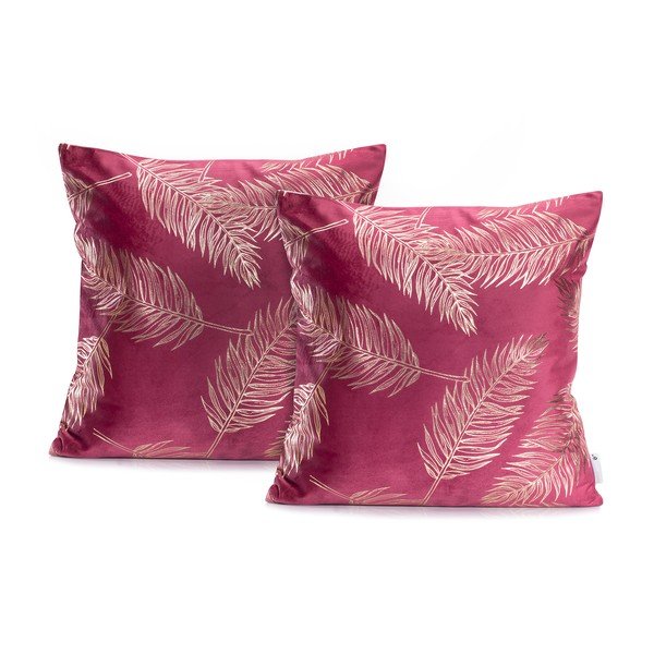 2 rožinių užvalkalų rinkinys DecoKing Golden Leafes Pink, 45 x 45 cm-image-1