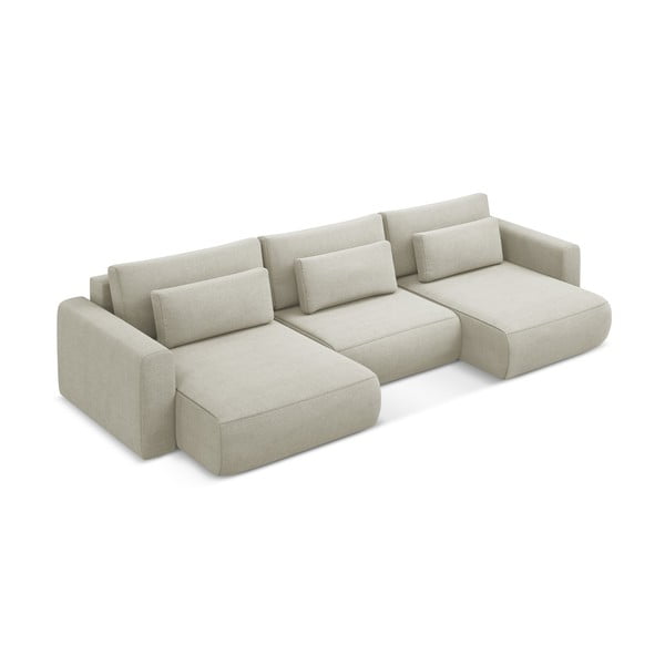 Smėlio spalvos sulankstoma/su sandėliavimo vieta kampinė sofa („U“ formos) Kapua – Makamii-image-4