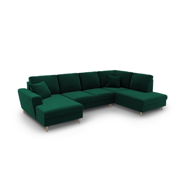 Žalios spalvos iš velveto sulankstoma/su sandėliavimo vieta kampinė sofa (su dešiniuoju kampu/„U“ formos) Kyoto – Cosmopolitan Design-image-2