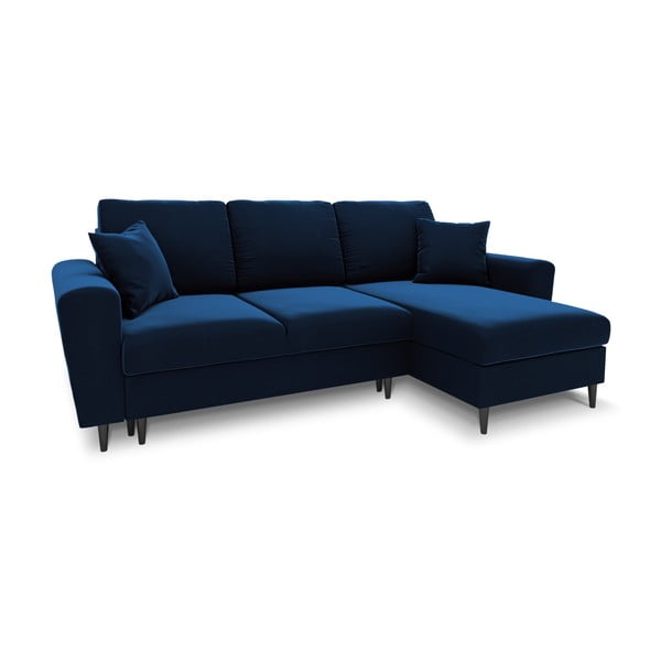 Mėlynos spalvos iš velveto sulankstoma/su sandėliavimo vieta kampinė sofa Kyoto – Cosmopolitan Design