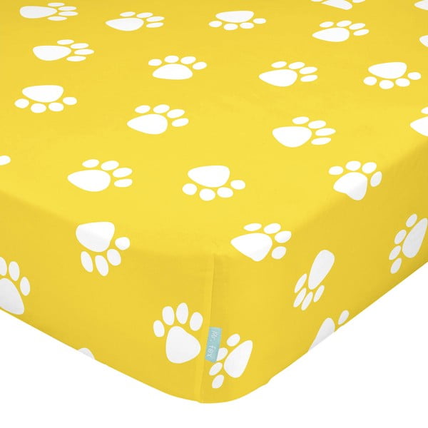 Geltonos spalvos medvilninė paklodė Mr. Fox Dogs, 60 x 120 cm