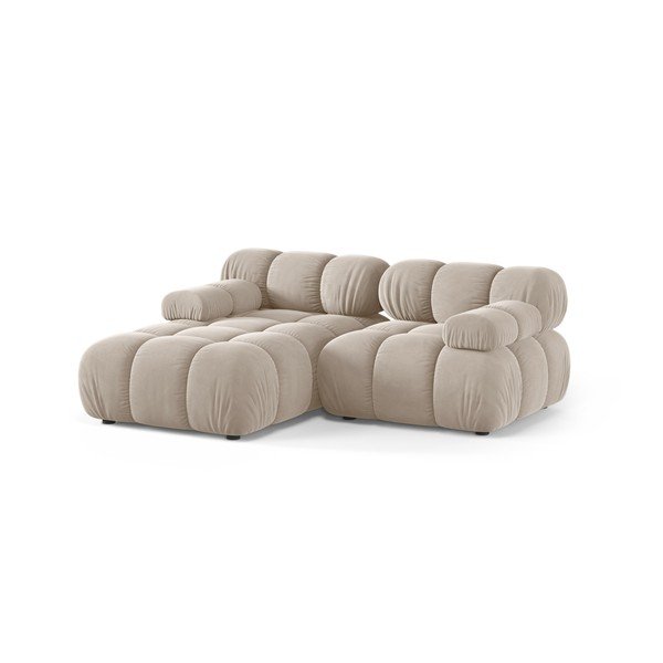 Kreminės spalvos modulinė kampinė sofa iš velveto (su kairiuoju kampu/su gultu) – Micadoni -image-2
