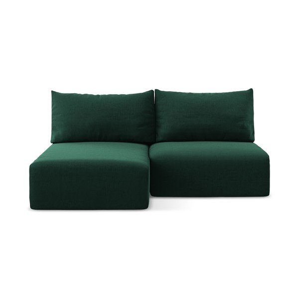 Tamsiai žalios spalvos sulankstoma/su sandėliavimo vieta kampinė sofa iš velveto (su kairiuoju kampu/su gultu) Kalena – Makamii