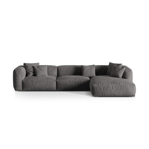 Pilkos spalvos iš velveto modulinė kampinė sofa (su dešiniuoju kampu/su gultu) Martina – Micadoni 