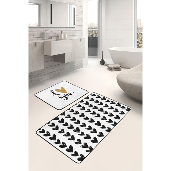 Vonios kilimėliai baltos spalvos/juodos spalvos 2 vnt. 60x100 cm – Mila Home-image-1