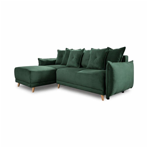 Sulankstoma kampinė sofa iš kordinio velveto žalios spalvos (kintama) Lazy Lukka – Miuform