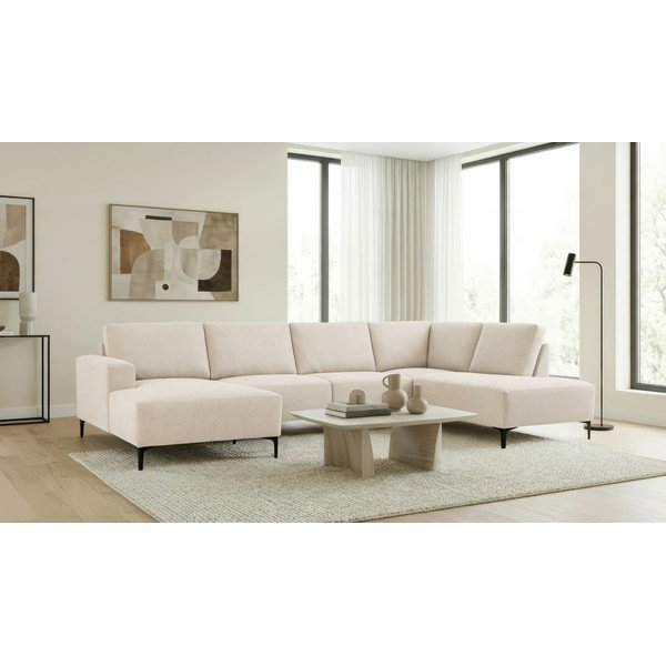 Smėlio spalvos kampinė sofa iš šenilinio audinio (su dešiniuoju kampu/„U“ formos) Fabian – Scandic-image-1