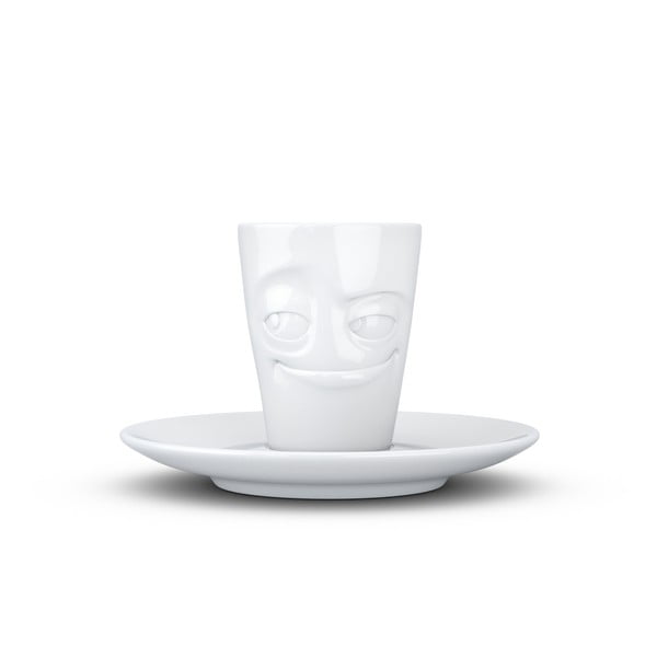 Baltas besišypsantis porcelianinis espreso puodelis su lėkštele 58 products, tūris 80 ml