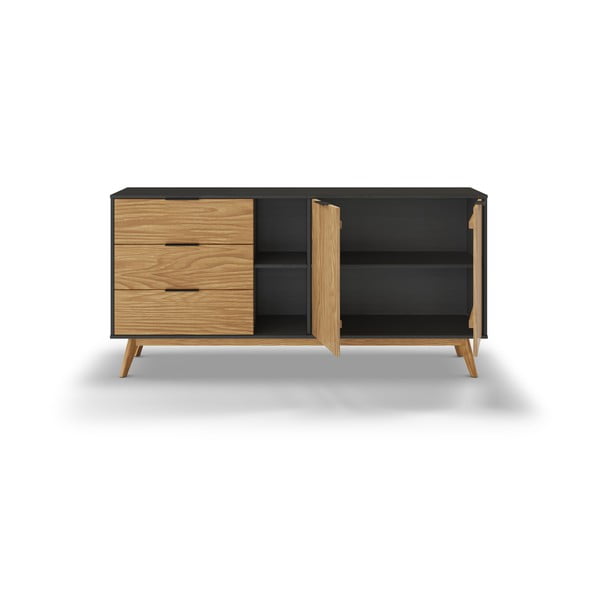 Juoda/natūrali žema pušies komoda 165x80 cm Lavis - Marckeric-image-4