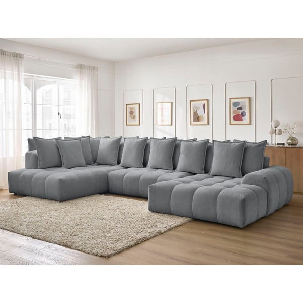 Tamsiai pilkos spalvos iš šenilinio audinio sulankstoma/su sandėliavimo vieta kampinė sofa (su kairiuoju kampu/„U“ formos) Everest – Bobochic Paris-image-1