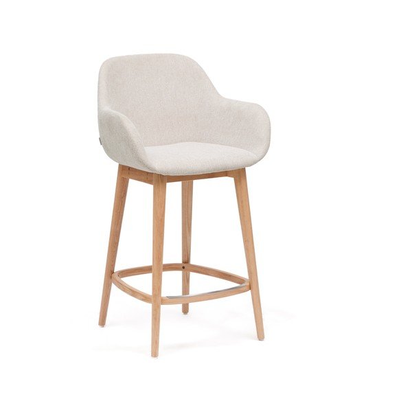 Smėlio spalvos iš audinio baro taburetė su porankiais (sėdynės aukštis 66 cm) Konna – Kave Home