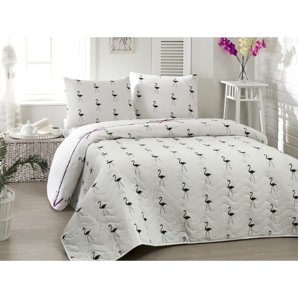 Dygsniuota lengva lovatiesė su pagalvių užvalkalais Flamingo White, 200 x 220 cm