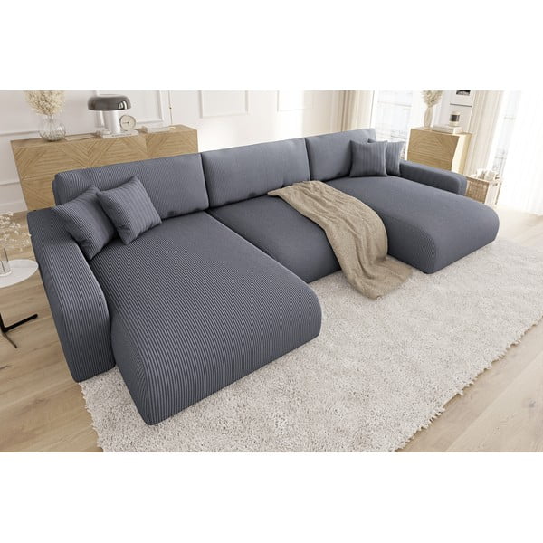 Tamsiai pilkos spalvos iš kordinio velveto sulankstoma/su sandėliavimo vieta kampinė sofa Sara – Ropez-image-3