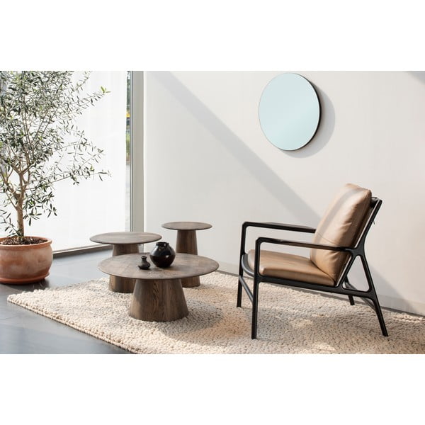 Rudos spalvos iš ąžuolo masyvo apvalios formos kavos staliukas ø 80 cm Mushroom – Gazzda-image-1