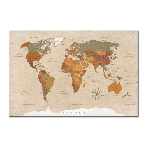 Bimago smėlio spalvos Chic pasaulio žemėlapis ant sienos, 90 x 60 cm