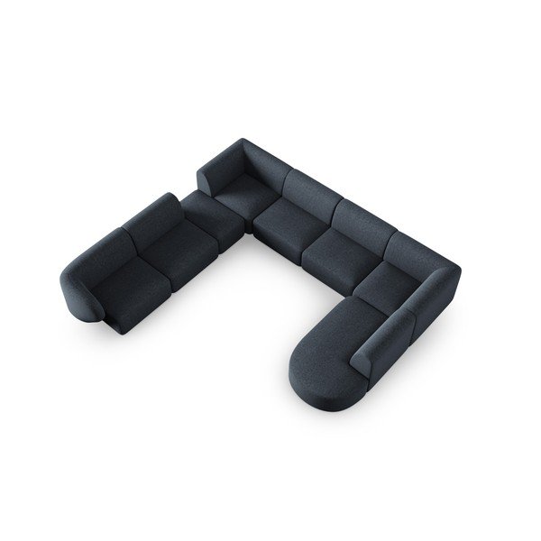 Mėlynos spalvos iš šenilinio audinio kampinė sofa (su kairiuoju kampu/„U“ formos) Paolo – Milo Casa-image-1