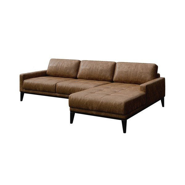 Rudos spalvos odinė kampinė sofa MESONICA Musso Tufted, dešinysis kampas-image-2