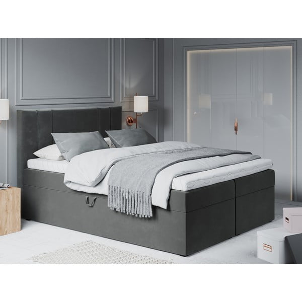 Tamsiai pilka aksominė dvigulė lova Mazzini Beds Afra, 200 x 200 cm-image-1