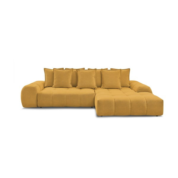 Garstyčių spalvos iš šenilinio audinio sulankstoma/su sandėliavimo vieta kampinė sofa (su dešiniuoju kampu/su gultu) Everest – Bobochic Paris