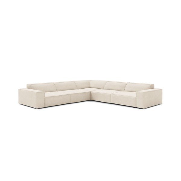 Kreminės spalvos modulinė kampinė sofa iš velveto („L“ formos) Jodie – Micadoni 