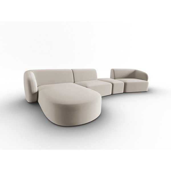 Smėlio spalvos iš velveto kampinė sofa (su kairiuoju kampu/su gultu) Paolo – Milo Casa-image-2