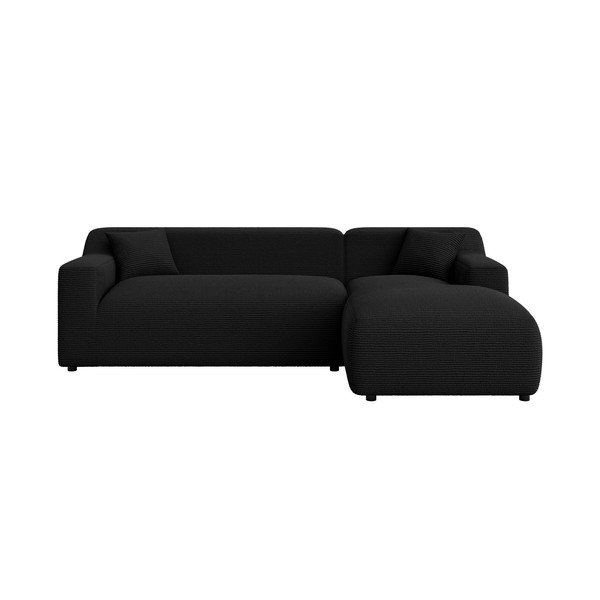 Juodos spalvos iš kordinio velveto kampinė sofa (su dešiniuoju kampu/su gultu) Martin – Ropez