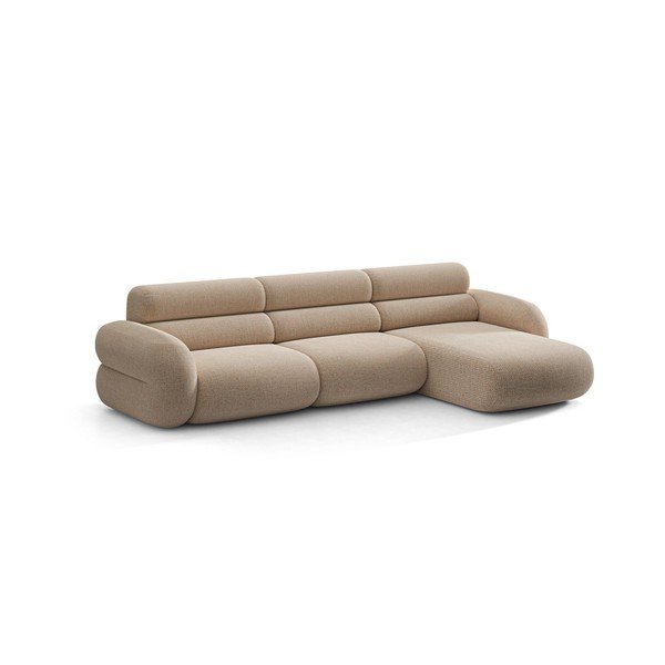 Smėlio spalvos kampinė sofa iš šenilinio audinio (su dešiniuoju kampu/su gultu) Neo – Micadoni 