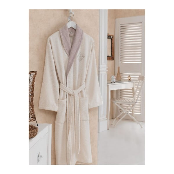 Smėlio spalvos 100% medvilnės chalatas Greg, M/L dydis