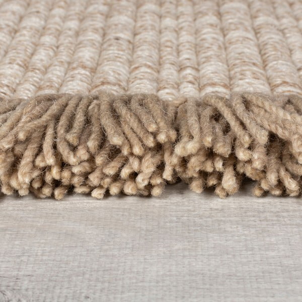 Rankų darbo smėlio spalvos iš vilnos mišinio kilimas 120x170 cm Rene Fringed Ribbed – Flair Rugs-image-4