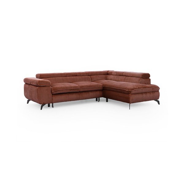 Terakotos spalvos kampinė sofa iš kordinio velveto (su dešiniuoju kampu/„L“ formos) Marbeya  – Ropez-image-2