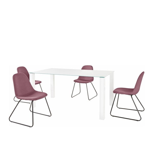 Balto valgomojo stalo ir 4 raudonų valgomojo kėdžių rinkinys Støraa Dante Colombo Duro