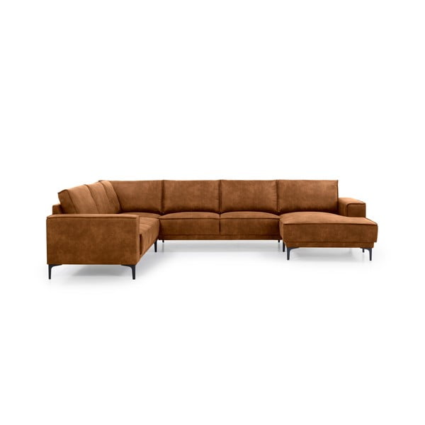 Iš dirbtinės odos kampinė sofa konjako rudos spalvos (su dešiniuoju kampu/„U“ formos) Copenhagen – Scandic