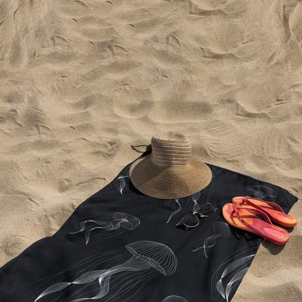 Juodai baltas paplūdimio rankšluostis 90x180 cm Jellyfish - DecoKing-image-4