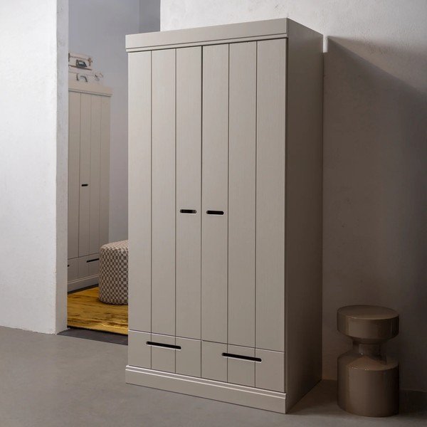Pilkai smėlinės spalvos iš pušies masyvo drabužių spinta 94x195x53 cm Connect – WOOOD-image-1